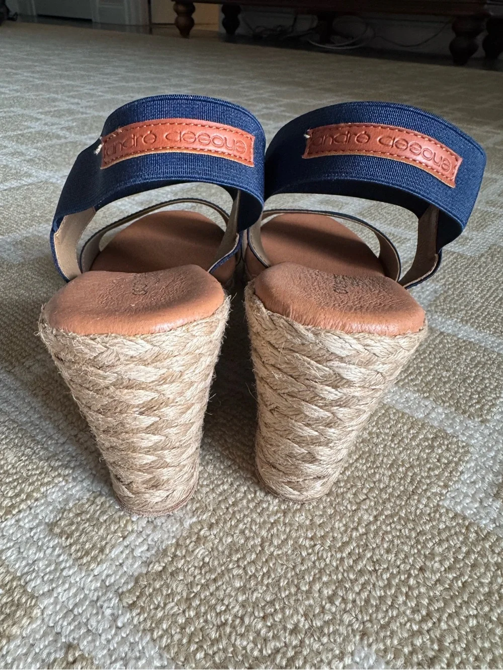 Andre Assous Allison Espadrille Wedge Sandals Navy Elastic Size 11